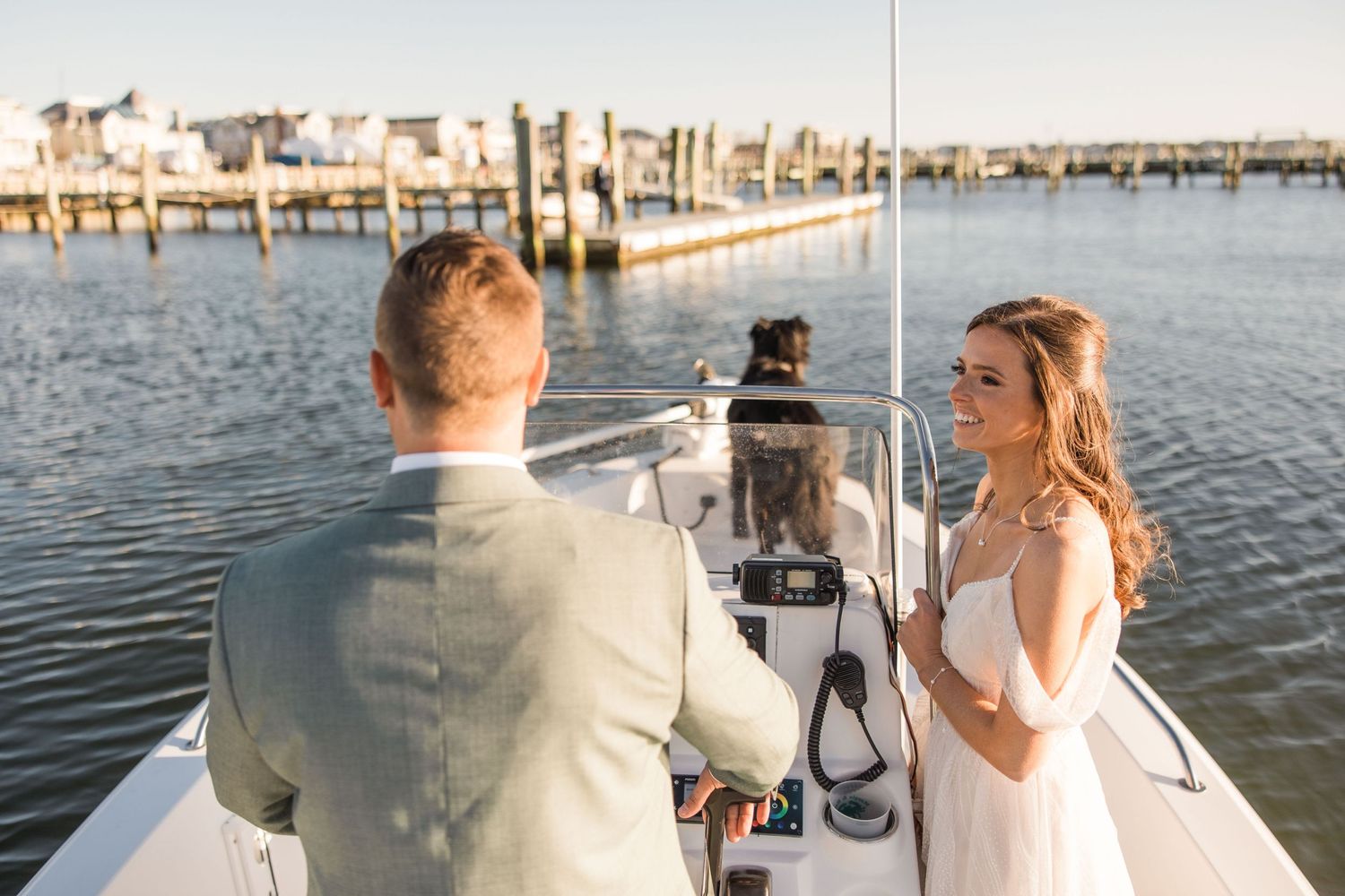Boat rise during cocktail hour of a Brant Beach Yacht Club Wedding on Long Beach Island